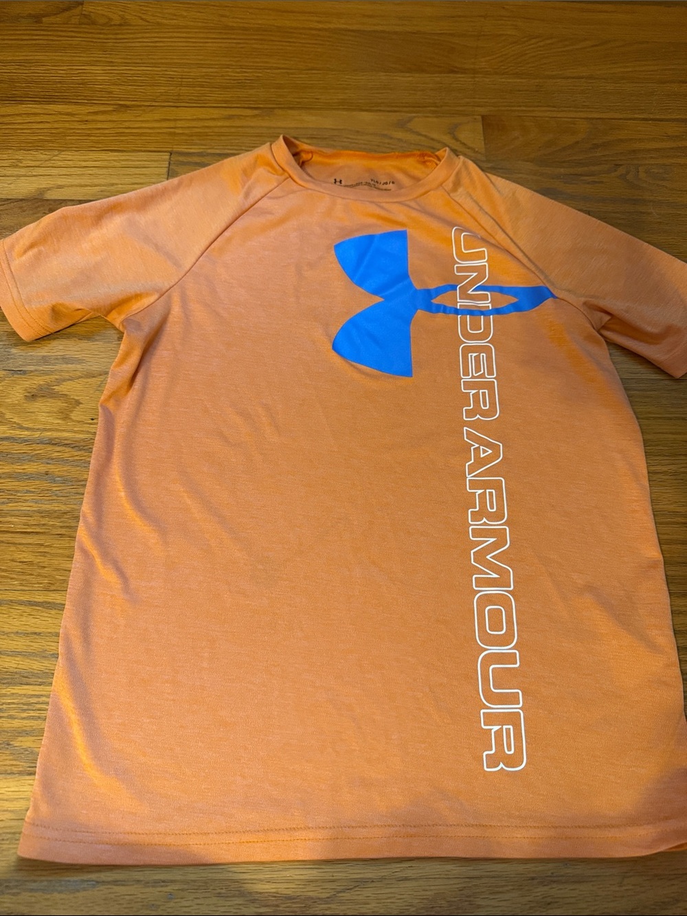 Under Armour Orange Tee with Blue Logo and Vertical Branding